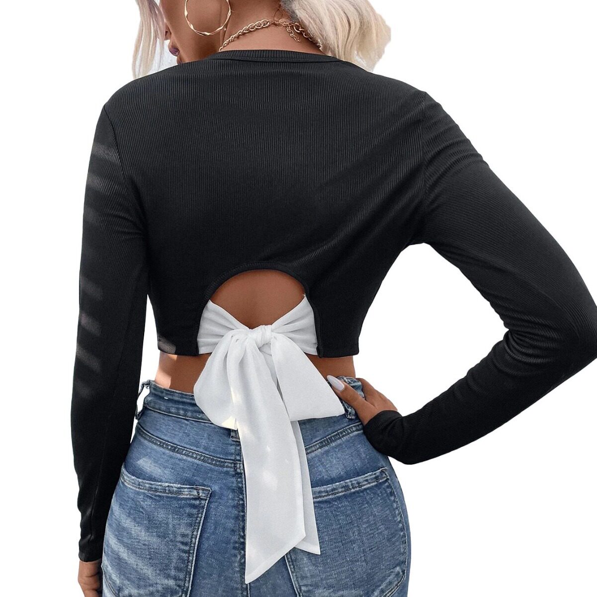 Womens Color Block Long Sleeve T Shirt Round Neck Slim Fit Casual Style Perfect for Everyday Wear Wholesale