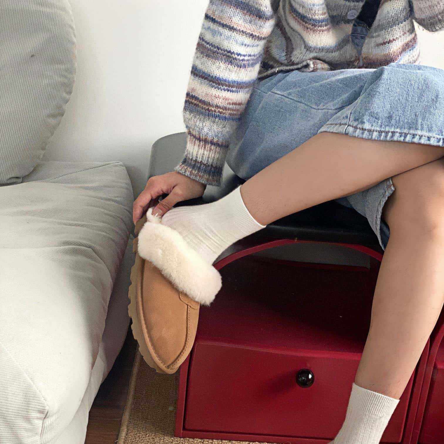 Henan Sangpo Baotou Star Slippers for Men and Women, Baotou Home Slippers, Wool Qian Songyi Same Style Wool Flat Fur Slippers