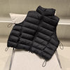 Autumn and Winter New Women's Ribbed Stand Collar Drawstring Vest Lightweight White Duck down Sleeveless Turtle Neck Warm Jacket Vest