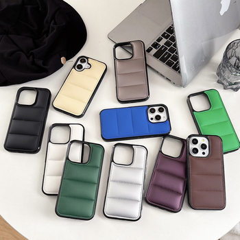 Macaron Cotton-filled Leather Down Jacket Apple 15Promax Mobile Phone Case Drop-resistant Protective Case for iPhone13 Couple