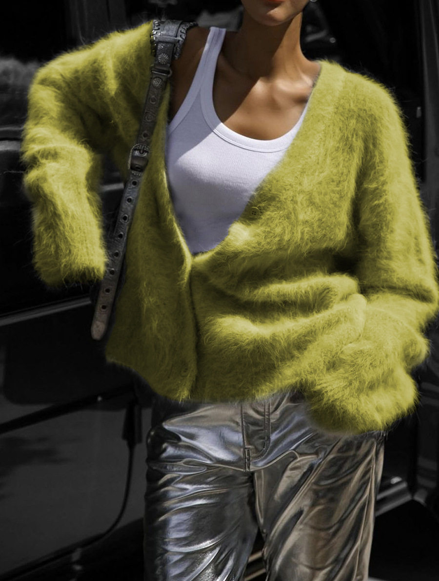 Womens Oversized Knit Cardigan Soft Faux Mink Fabric Long Sleeves Casual Style Perfect for Spring and Autumn
