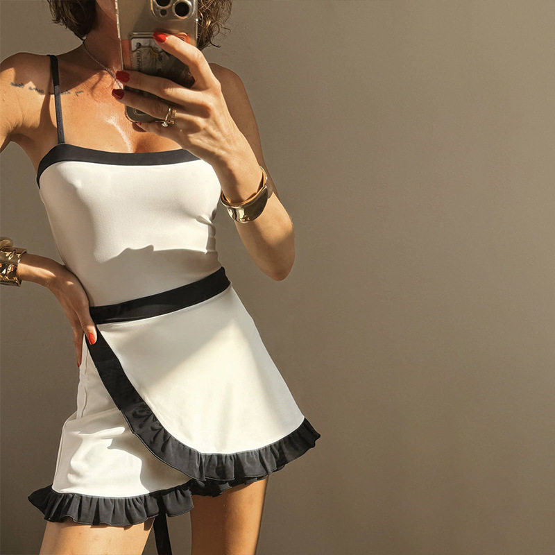 Womens Two Piece Set Slim Fit Bodysuit with High Waisted Skirt Casual Color Block Design Wholesale Available
