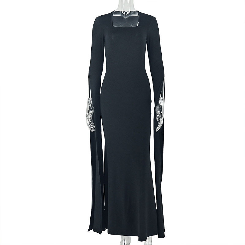 Elegant Long Sleeve Bodycon Dress Slim Fit Solid Color Off Shoulder Neckline Perfect for Parties or Casual Events