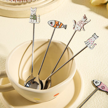 304 stainless steel creative cute cartoon cat spoon household dessert coffee mixing spoon high-looking gift
