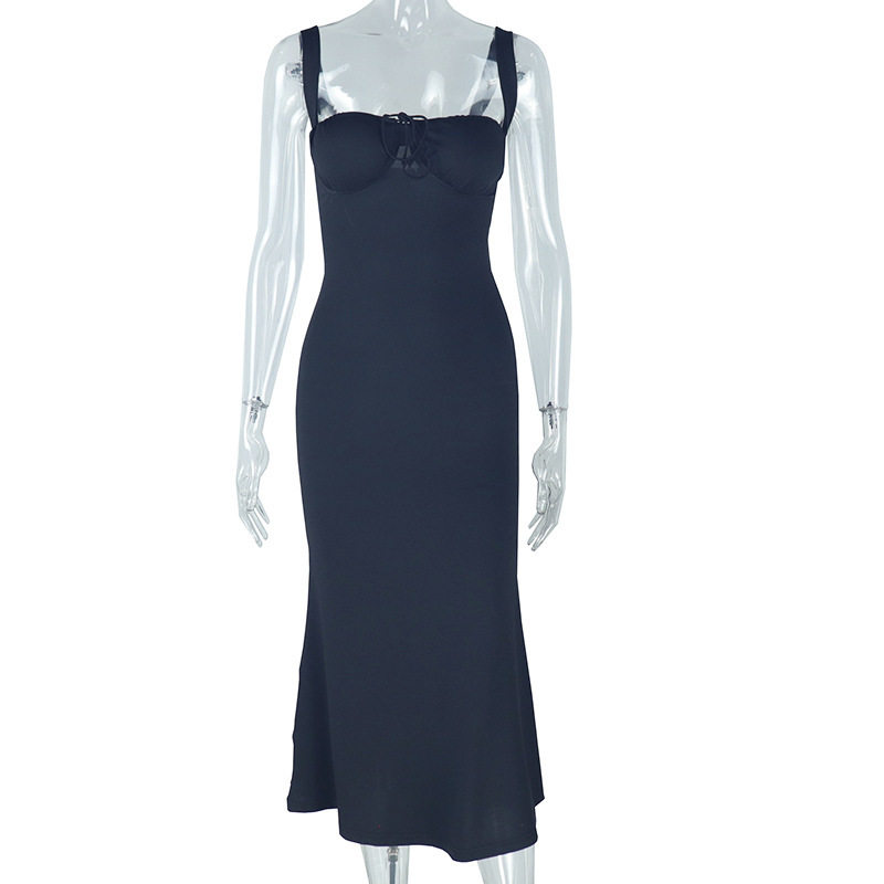Elegant Womens Fishtail Dress Sleeveless Slim Fit Off Shoulder Solid Color Perfect for Parties and Formal Events