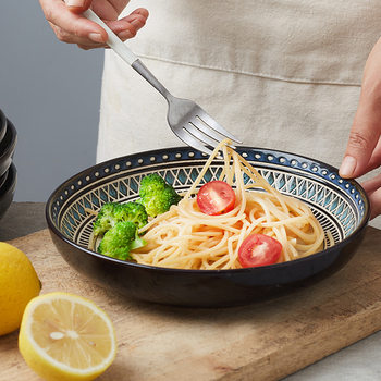 European-style Underglaze Color Hand-painted Tableware Kiln Glaze Ceramic Creative Plate Western Food Plate Household Deep Plate Pasta Plate Wholesale