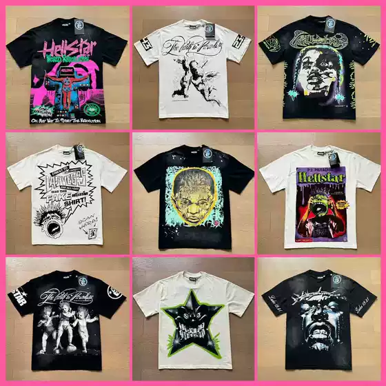 Cross-border American Fashion Brand Hell Star 3D Printed Letter Loose Youth Short-sleeved Street T-shirt for Men and Women