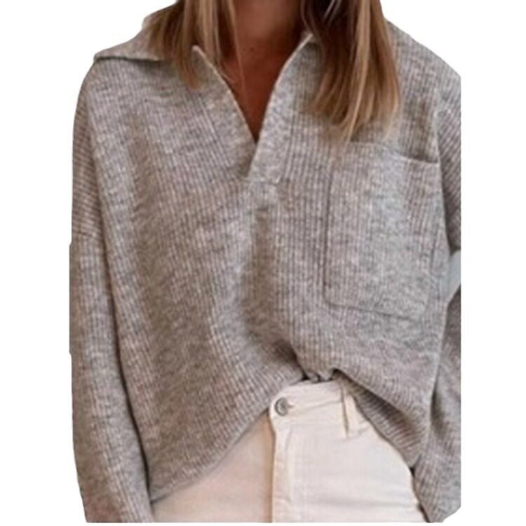 Casual Loose Fit Solid Color Sweater with Pockets Womens Knitwear for Everyday Wear Ready to Ship