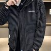 2025 Men's down Jacket Winter New Striped Handsome Short Duck down Casual Trendy Brand Trendy Jacket Black