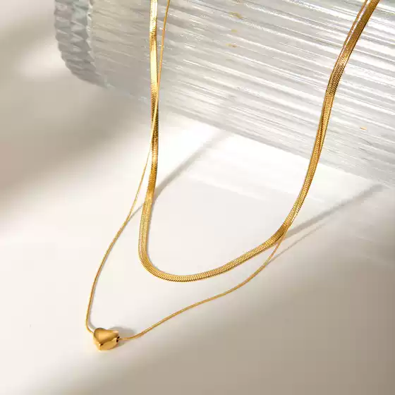 Internet Celebrity Same Style Stainless Steel Double Layer Snake Bone Chain Women's Ins Style Fashionable Simple 18k Gold Blade Chain High-grade Necklace