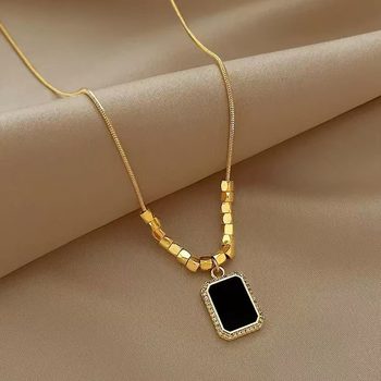Korean Style Korean Style Small Fragrant Black Brand Small Square Pendant Necklace Women's Snake Bone Necklace Temperament Necklace Women