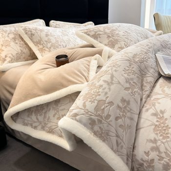 Class A four-piece set new rabbit hair embossed velvet padded warm autumn and winter milk velvet four-piece set carved milk velvet