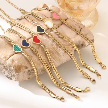 18K Gold Non-Fading Mother-Of-Pearl Heart 304 Stainless Steel Bracelet for Women Simple and Versatile Ins Stylish Fashion Hand Jewelry for Women