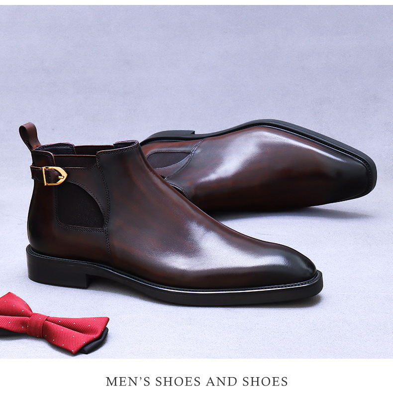 Boot Chelsea nam da bò thật cổ thấp phong cách công sở — Màu đen, Màu cà phê mẫu lót nhung, Màu đen mẫu lót nhung, Màu cà phê
