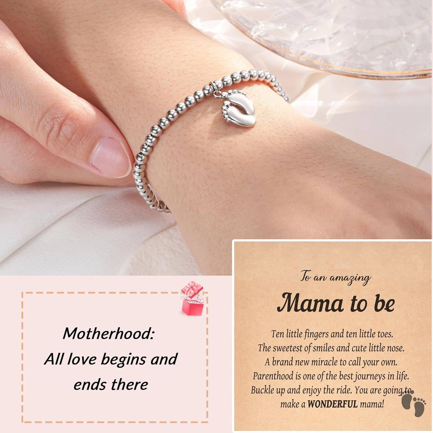 Cross-border Cute Footprint Pendant Bracelet Stainless Steel Round Bead Foot Hand String Bracelet Pregnant Women's Foot Necklace Bracelet