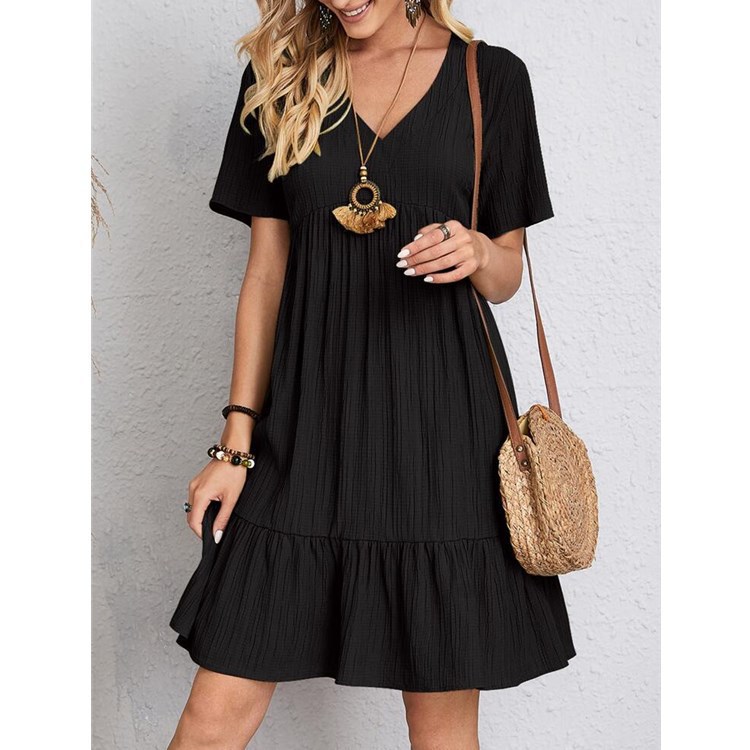 Loose Casual Short Sleeve High Waist Dress for Women Elegant Flowy Design Available in Red Green Black Wholesale Sizes S