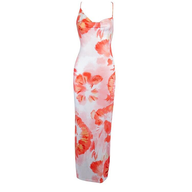 Summer Tie Dye Print Maxi Dress Sexy Cross Back Design Perfect for Beach Parties or Casual Outings Wholesale Available
