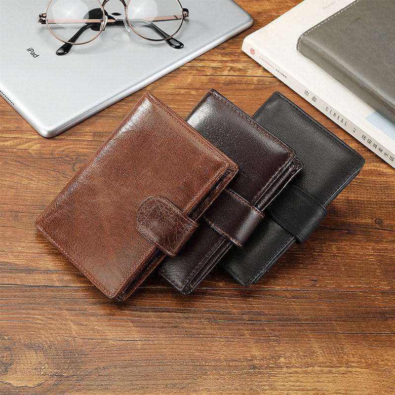 Aliexpress Cross-Border Wallet Short Style Vintage Genuine Leather Coin Purse Top Layer Cowhide Vertical Leather Wallet European and American Retro