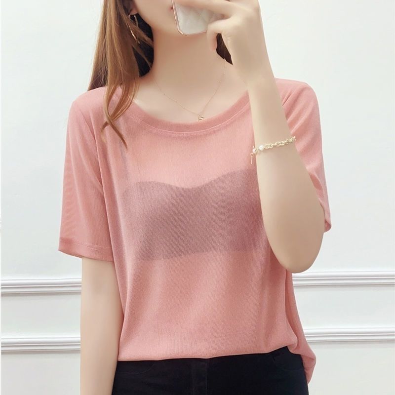Sheer Mesh T Shirt for Women Short Sleeve Loose Fit Ice Silk Fabric Casual Layering Top for Everyday Wear Wholesale