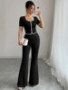 2026 European and American Cross-Border New Style Suit, Spring and Summer Elegant and Sexy Slim-Fit Round-Neck Short-Sleeve Top and Long Pants Two-Piece Set