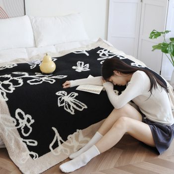 Half-Velvet Knitted Throw Blanket with Vintage Floral Pattern, Multifunctional Nap Blanket for Sofa, Office, New Chinese Style, Class A, Ultra-Soft