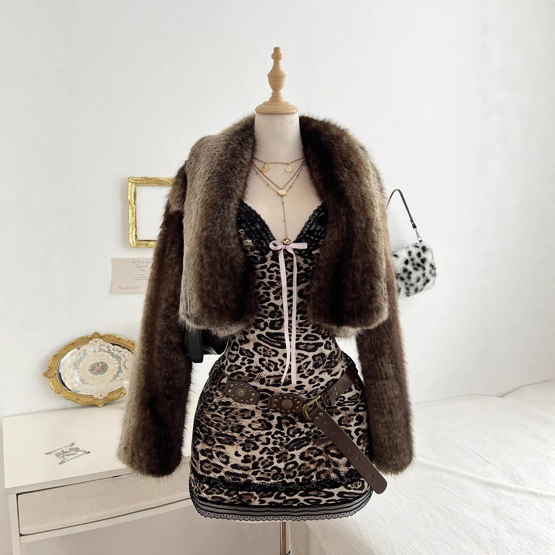 Leopard Print Lace Bodycon Dress Deep V Neck Sexy Silhouette Elegant Style Perfect for Parties and Night Out Ready