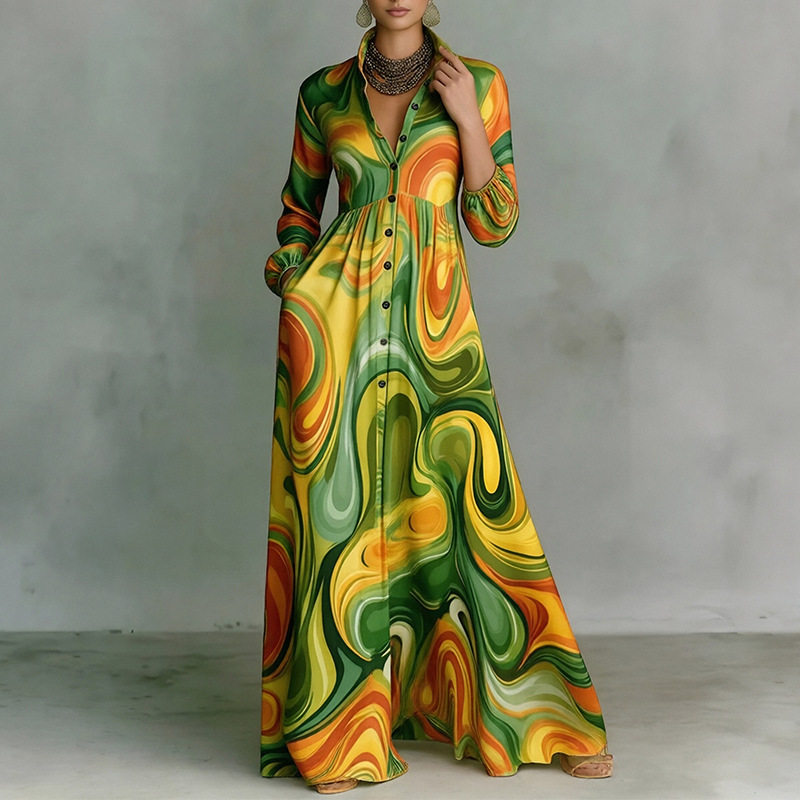 French Style Elegant Casual Loose Floral Maxi Dress Lightweight High End Womens Fashion Perfect for Spring Summer