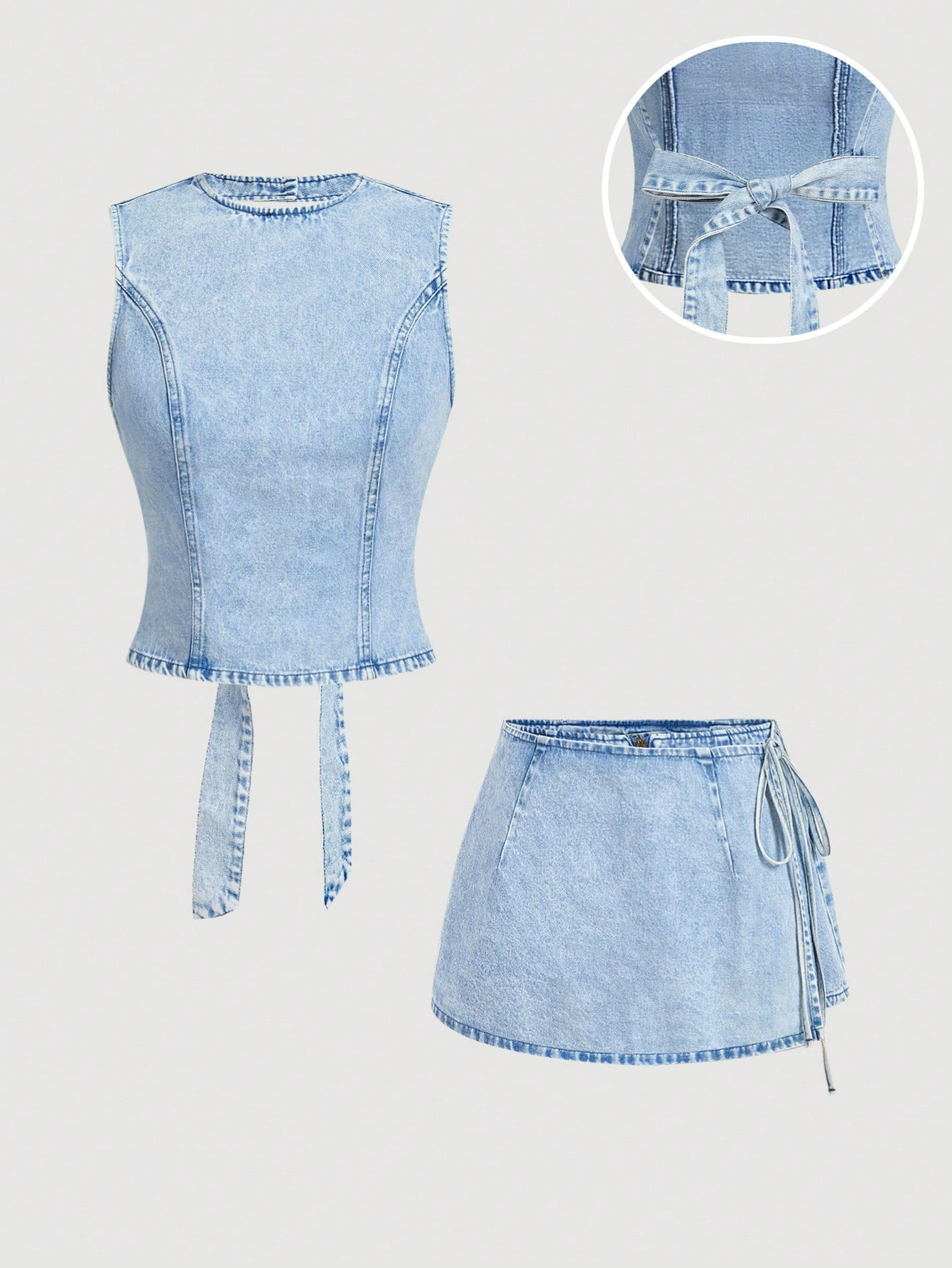 Womens Denim Set Casual Style Lace Up Design Comfortable Fit Perfect for Everyday Wear Ready to Ship