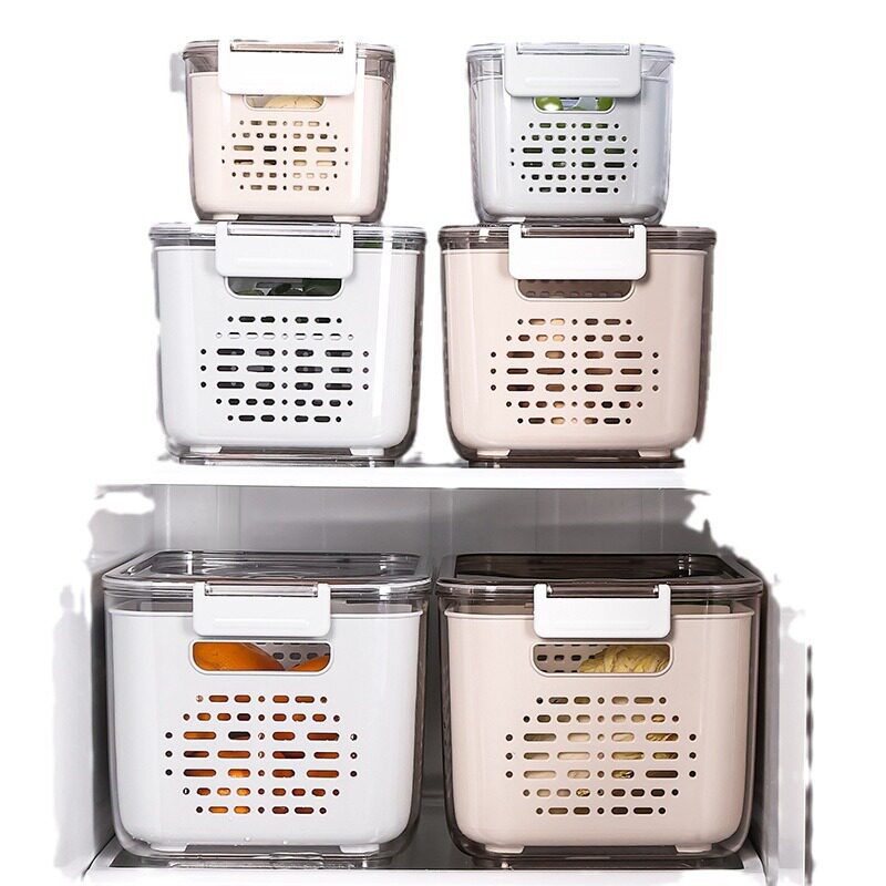 Japanese household refrigerator crisper kitchen double-layer draining basket with lid fruit washing basket plastic storage box