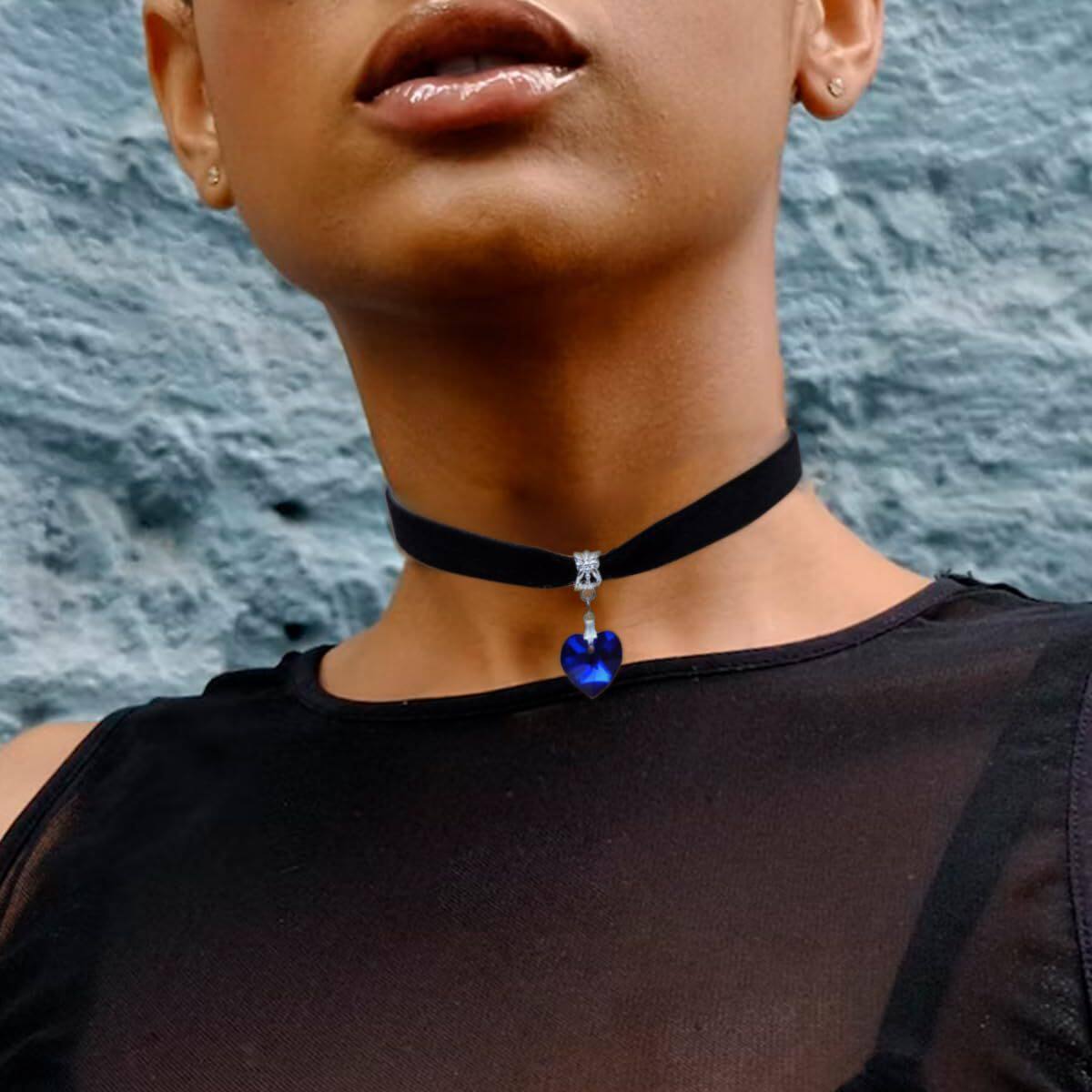 Amazon's Best-Selling Peach Heart Necklace Love Heart-Shaped Crystal Pendant Harajuku Retro Lace Velvet Short Necklace Collar