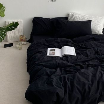 Japanese style simple style dark night black quilt cover bedding four-piece bed sheet quilt cover dormitory three-piece wholesale