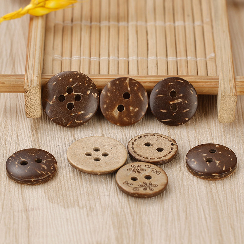 Retro Coconut Shell Buttons Natural Two-Eye Four-Eye Coconut Buttons Shirt Sweater Cardigan Kidsren's DIY Clothing Hand-Sewn Buttons