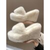 Furry Slippers for Women to Wear Outside Wedding Dresses 2025 Autumn and Winter Hot New Products Thick-Soled Wedge Heels Platform Heels to Increase Height