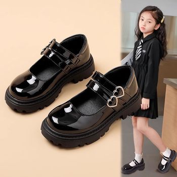 Girls' Leather Shoes 2024 Spring and Autumn New Children's Shoes Black Dance Shoes Princess Shoes Girls' Shoes for Middle and Big Children