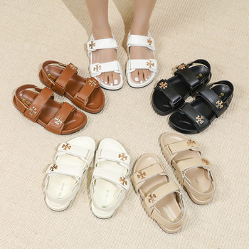 New Flat Trip Sandals with Buckle Thick Sole Heightened Comfortable Casual Velcro All-match Open Toe Sandals for Women