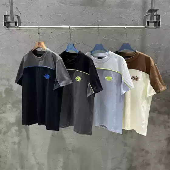 Syna World American Summer Street Embroider Logo Stitching High Street Loose Men's and Women's Casual Short-Sleeved T-Shirt Trend