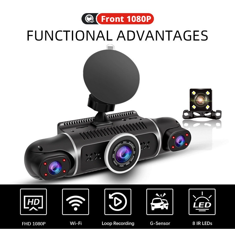 4-Channel Driving Recorder 3-Inch 1080P Front, Rear, Left and Right Simultaneous Recording 4-Channel Wifi Vehicle-Mounted Four-Channel Monitoring