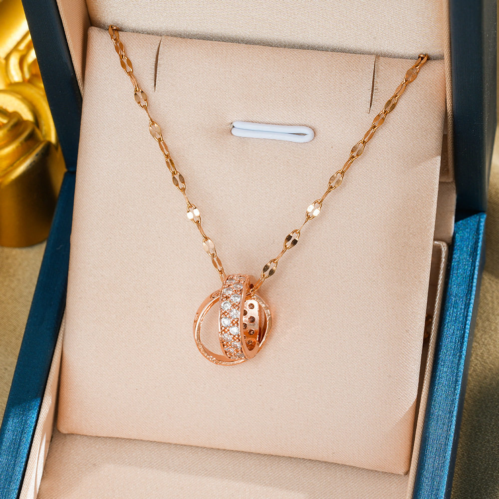 198 ダブル リング ネックレス - ローズゴールド