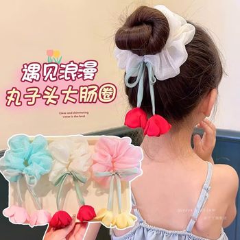 Summer Tulip Flower Hair Tie for Girls with Ball Head and Large Intestine Headband for Girls 2025 New Ponytail Hair Accessories