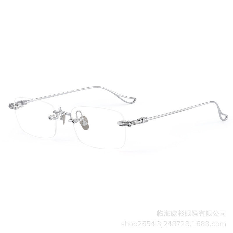 Anti-blue light frameless glasses color-changing trendy men's glasses frame ultra light men's high-looking myopia glasses