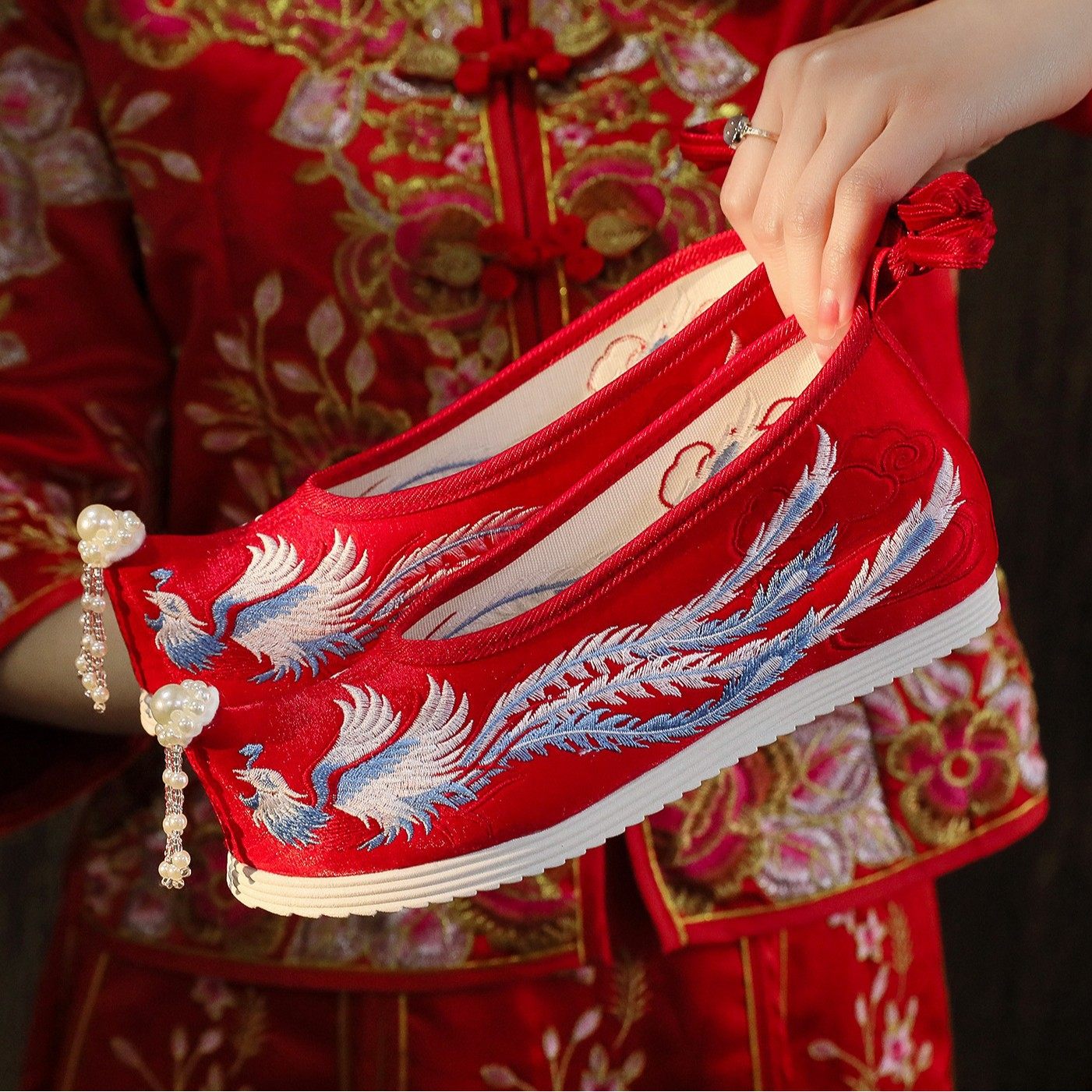 Fenglin Tassel Style Ethnic Style Women's Cloth Shoes Inner Height Increasing Embroidered Shoes Retro Style Charm Ming Style Hanfu Shoes