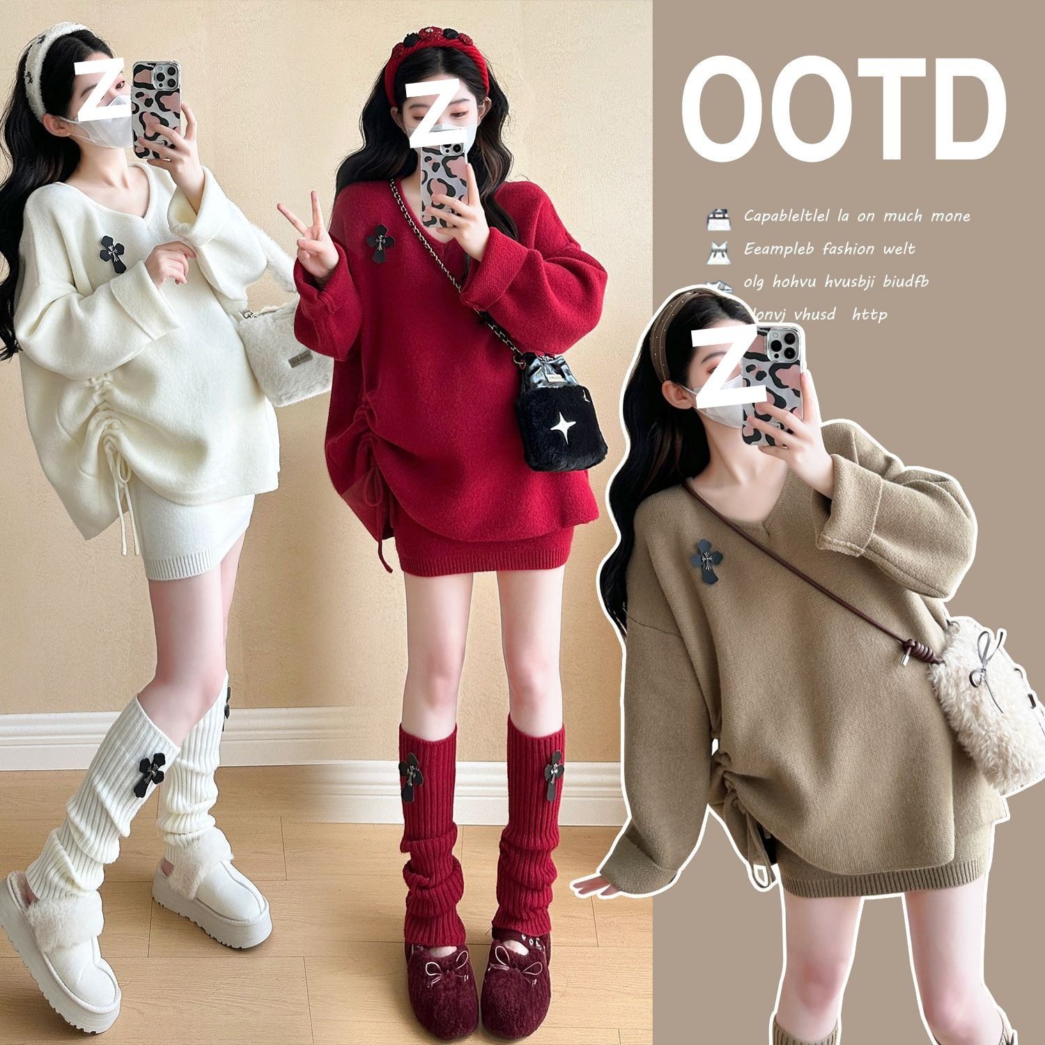 Mommy~ Maternity Suit Autumn and Winter Knitted Drawstring Sweater Top Petite Skirt with Socks Manufacturer