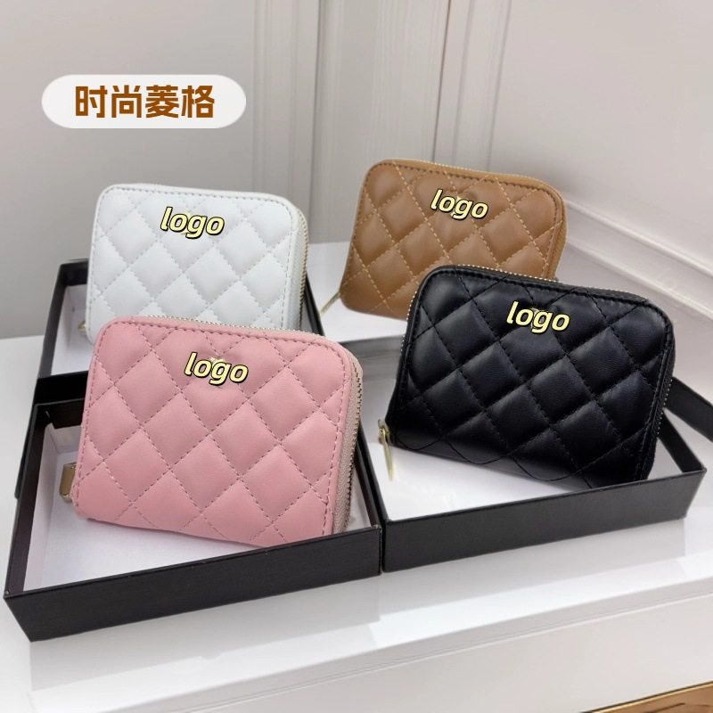 New 2025 Fashion Simple Quilted Small Chanel-Style Double C Solid Color Short Coin Purse Card Holder Personalized Luxury Brand Light Luxury C