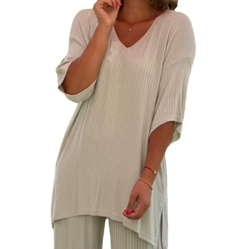 Womens Knit Two Piece Set Casual Loose Fit Top and Straight Leg Pants Comfortable for Everyday Wear