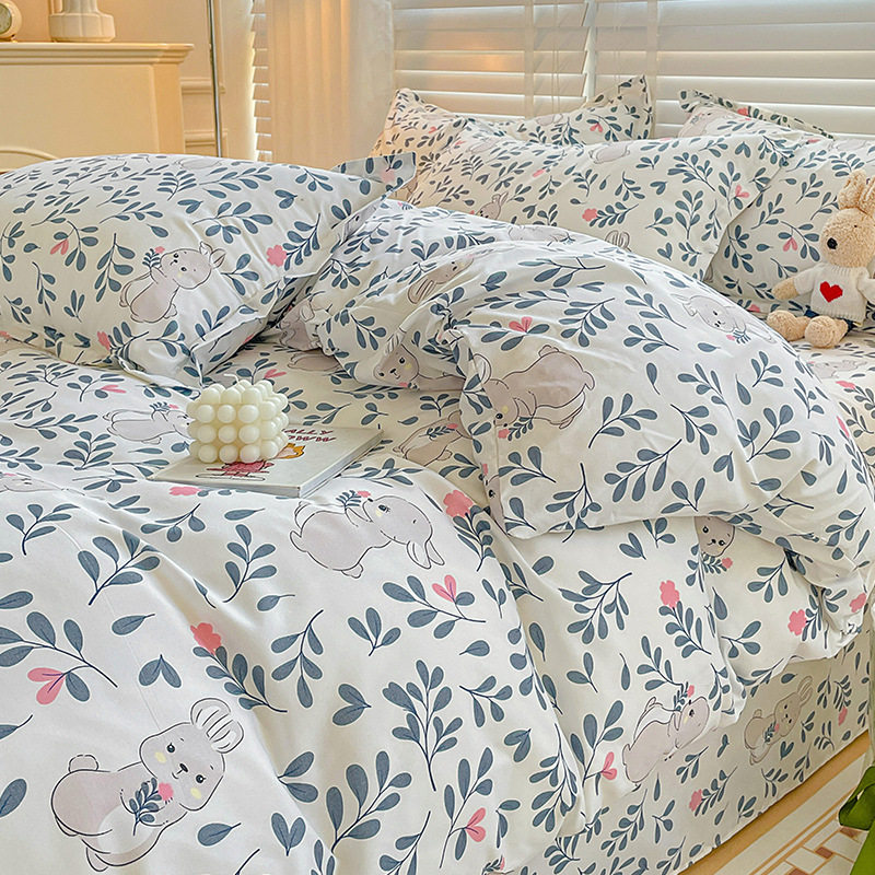 Autumn Four-Piece Bedding Set Pure Washed Cotton New Princess Style Student Dormitory Single Three-Piece Bedding Set