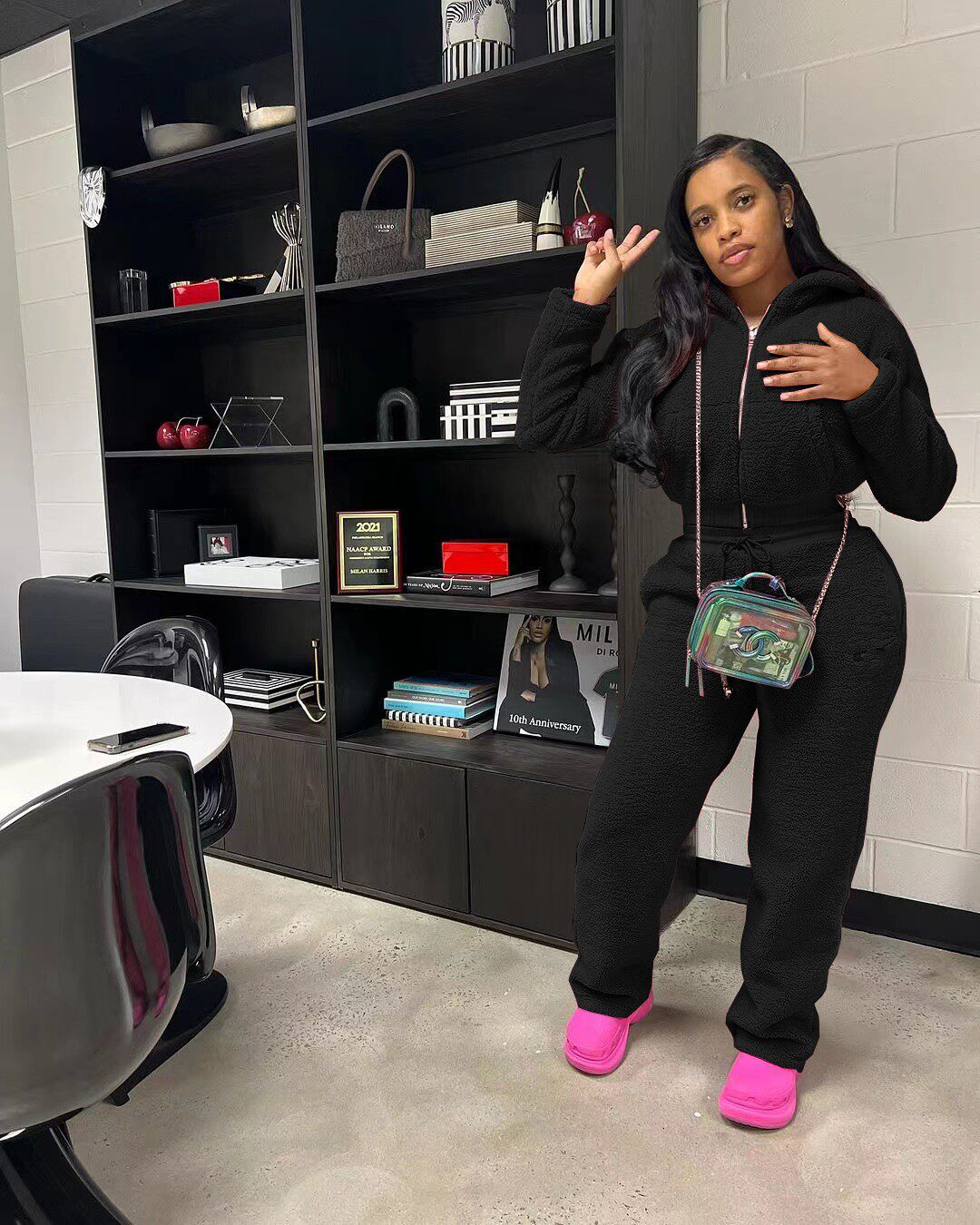 L6513 跨境亚马逊欧美女装纯色休闲时尚泡泡绒冬季长款套装