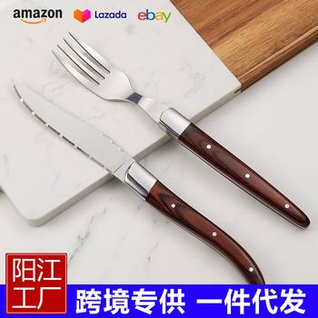 Amazon Spot Wholesale Mahogany Handle Steak Knife and Fork High-End Western Food Tableware Stainless Steel Steak Knife Set