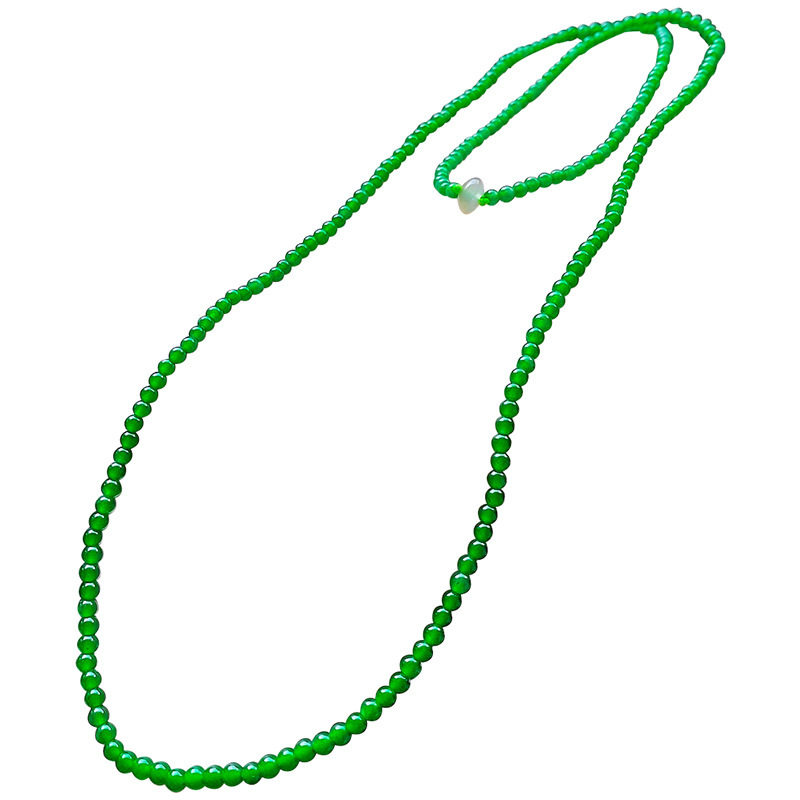 4 Natural Jadeite Green Jade Millet Bead Necklace for Women, High Ice Type Jadeite Round Bead Necklace, Hot Color Jadeite
