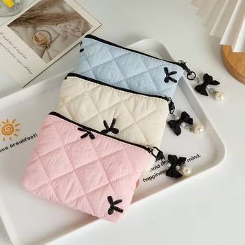 Bow Plaid Coin Purse Girl Sanitary Napkin Storage Bag Cosmetics Portable Lipstick Bag Student Headphone Bag