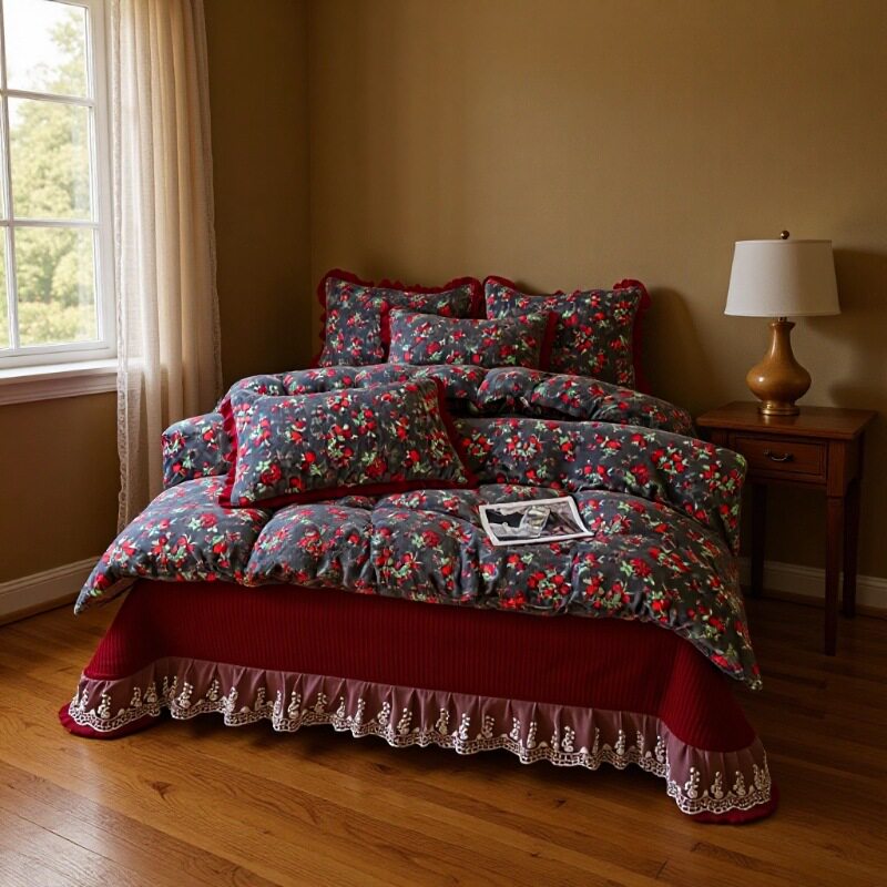 Class a Classy Winter Thickeneded Milk Velvet Bed Cover Four-Piece Quilt Cover Warm Double-Sided Velvet 4-Piece Set Extra Thick for the Year of Birth